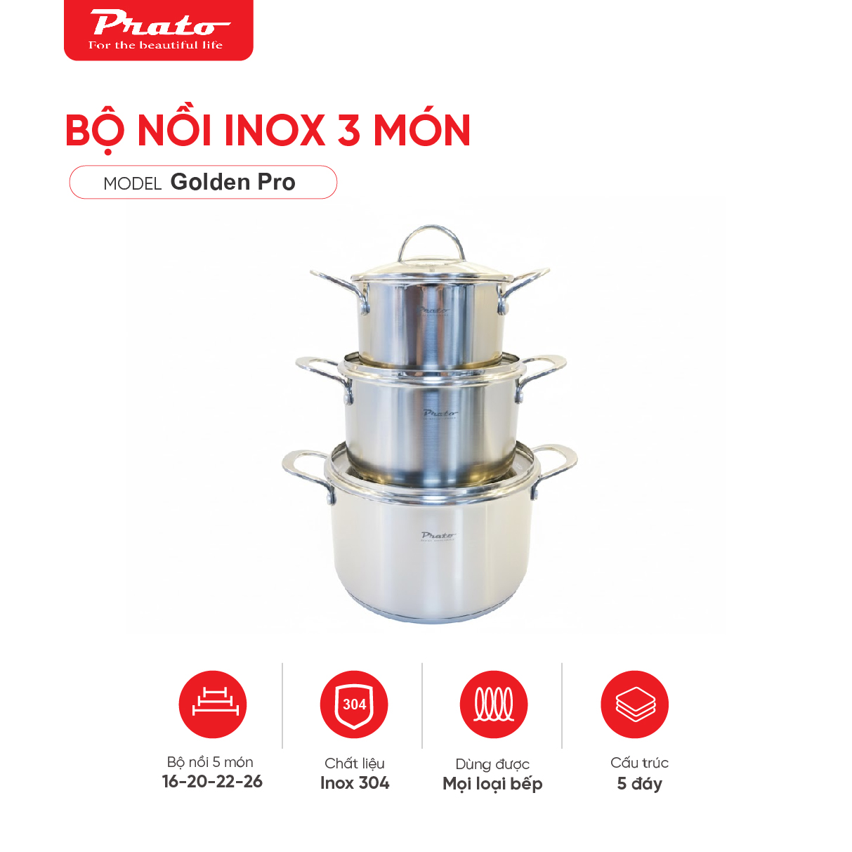 Bộ nồi Inox 3 món – GOLDEN PRO
